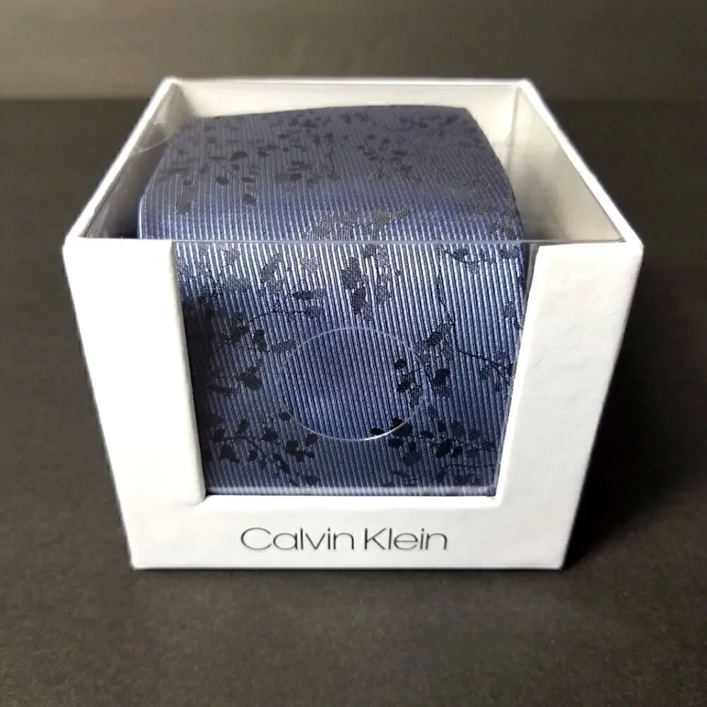 Calvin Klein Blue Navy Tie Gift Box Men’s Designer Necktie Business Wedding